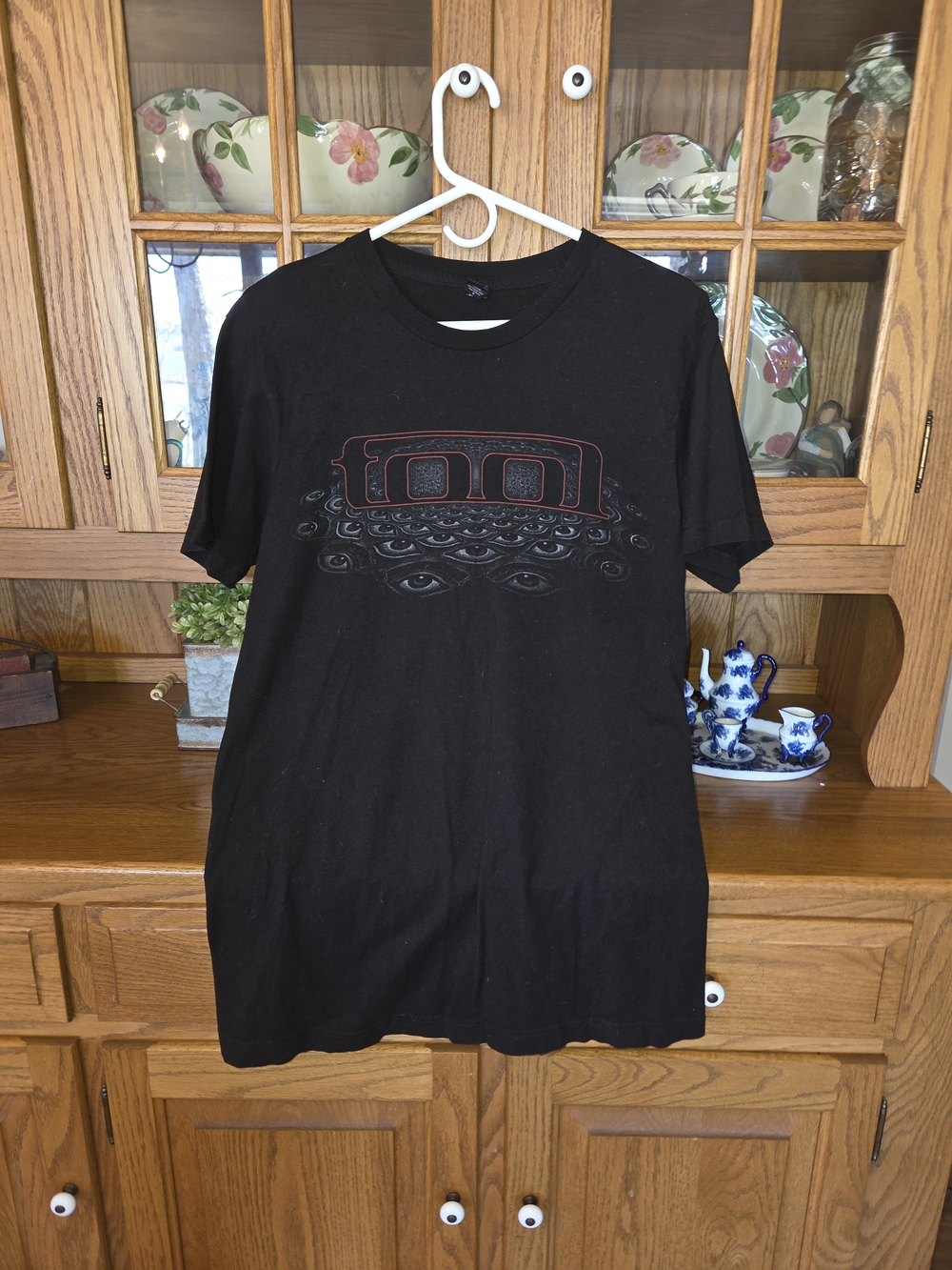 Black Short-Sleeve Graphic Tee with Red Accent